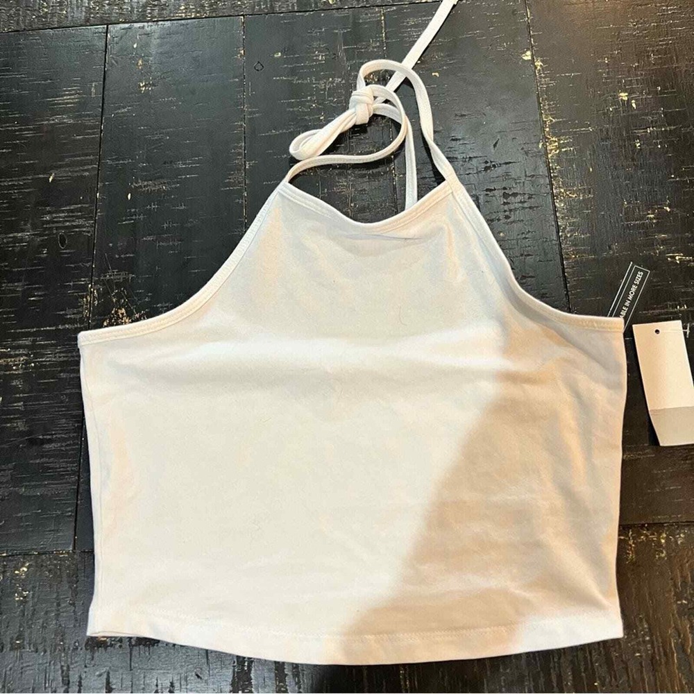 BP Halter Crop Top Womens Medium White NEW Cotton Blend Stretch Jersey